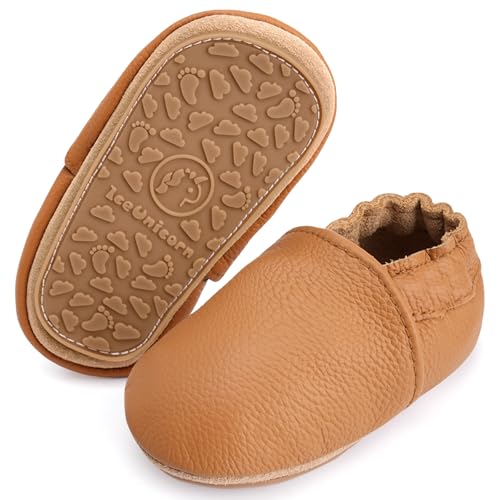 IceUnicorn Krabbelschuhe Baby Lauflernschuhe Weicher Leder Jungen Mädchen Lederschuhe Babys Rutschfeste Krabbelschuhe mit Gummisohle Babyschuhe(Kurkuma, 2-3 Jahre) von IceUnicorn