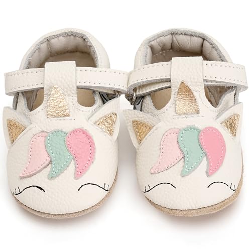 IceUnicorn Krabbelschuhe Baby Sommer Lauflernschuhe Baby Weicher Leder Sommer Baby Sandalen Lederschuhe Baby Wildledersohlen Babyschuhe(Einhorn Weiß, 2-3 Jahre) von IceUnicorn