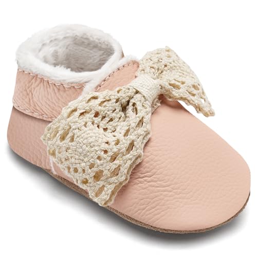 IceUnicorn Krabbelschuhe Baby Winter Krabbelschuhe Gefüttert Plüsch Hausschuhe Baby Lauflernschuhe Warm Weiche Leder Babyschuhe(Rosa HTJ, 12-18 Monate) von IceUnicorn