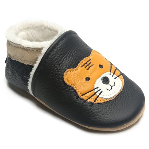IceUnicorn Krabbelschuhe Baby Winter Krabbelschuhe Gefüttertlüsch Hausschuhe Baby Lauflernschuhe Warm Weiche Leder Babyschuhe(Plüsch Tiger, 2-3 Jahre) von IceUnicorn