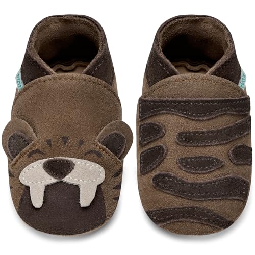 IceUnicorn Lauflernschuhe Baby Krabbelschuhe Lederschlappen Babys Jungen Mädchen Weicher Lederpuschen(Karmel-Tiger, 0-6 Monate) von IceUnicorn