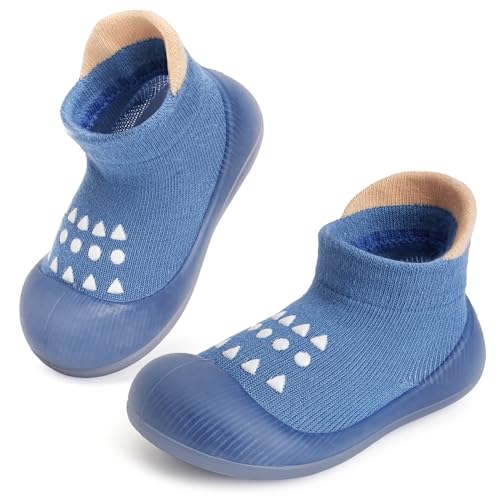 IceUnicorn Lauflernschuhe Baby Sockenschuhe krabbelschuhe Baby Rutschfeste Krabbelsocken Baby Mädchen Junge Weicher Babybodenschuhe(Blau, 12-18 Monate) von IceUnicorn