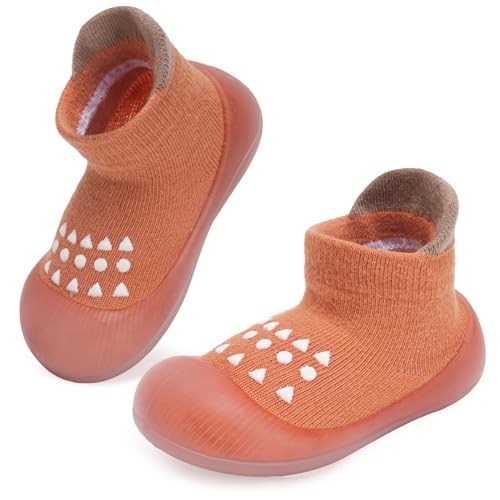 IceUnicorn Lauflernschuhe Baby Sockenschuhe Krabbelschuhe Baby rutschfeste Krabbelsocken Baby Mädchen Junge Weicher Babybodenschuhe(Orange, 12-18 Monate) von IceUnicorn