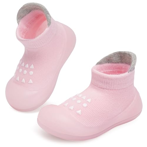 IceUnicorn Lauflernschuhe Baby Sockenschuhe Krabbelschuhe Baby rutschfeste Krabbelsocken Baby Mädchen Junge Weicher Babybodenschuhe(Rosa, 6-12 Monate) von IceUnicorn