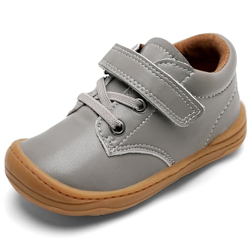 IceUnicorn Lauflernschuhe Baby Lederschuhe Kleinkind Kinderschuhe Leder Jungen Mädche Weich rutschfest Kindergartenschuhe Kinder Barfußschuhe(Grau, 23EU) von IceUnicorn