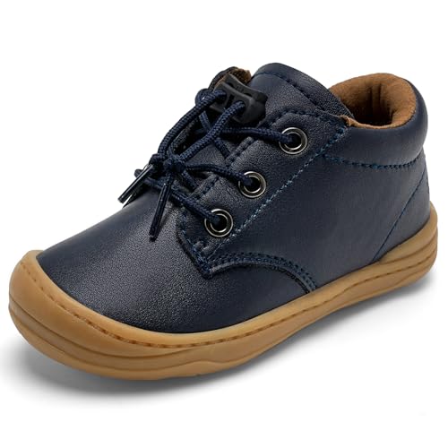 IceUnicorn Lauflernschuhe Baby Jungen Mädche Kindergartenschuhe Leder Kinderschuhe Weich rutschfest Barfußschuhe Kinder(Schnürer Dunkelblau, 22EU) von IceUnicorn