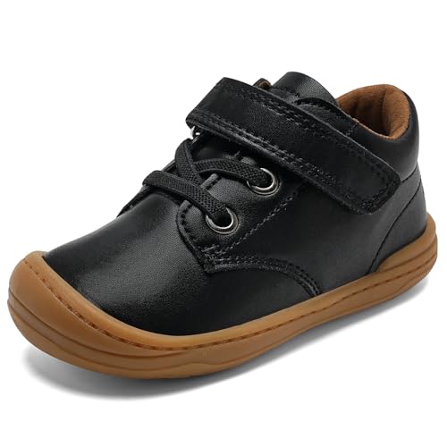 IceUnicorn Lauflernschuhe Baby Lederschuhe Kleinkind Kinderschuhe Leder Jungen Mädche Weich rutschfest Kindergartenschuhe Kinder Barfußschuhe(Schwarz, 25EU) von IceUnicorn