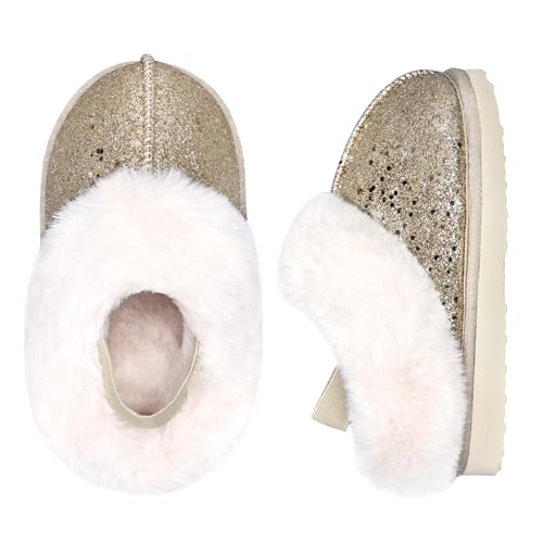 IceUnicorn Rutschfeste Mädchen Hausschuhe mit Memory Foam Warme Winter Pantoffeln für Kinder Golden 28/29 EU von IceUnicorn