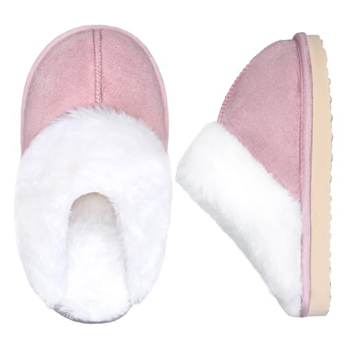 IceUnicorn Rutschfeste Mädchen Hausschuhe mit Memory Foam Warme Winter Pantoffeln für Kinder Pink 24/25 EU von IceUnicorn