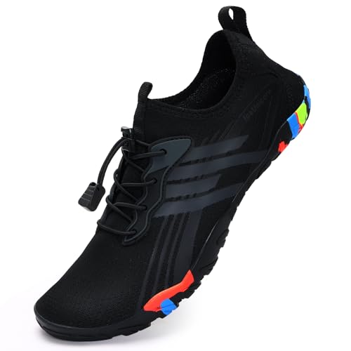 IceUnicorn Wasserschuhe Damen Badeschuhe Schwimmschuhe Strandschuhe Unisex Herren Bequem Modisch Bunt(Schwarz,44EU) von IceUnicorn