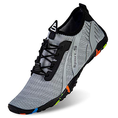 IceUnicorn Strandschuhe Badeschuhe Damen Herren Schwimmschuhe Aquaschuhe Sommer Schnell Trocknend Surfschuhe(Hell/Grau,48EU) von IceUnicorn