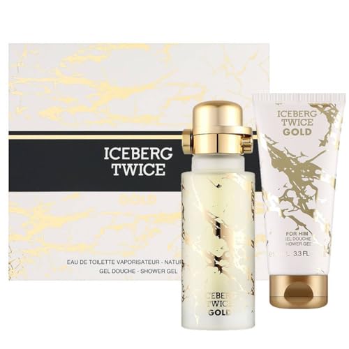 Iceberg Twice Gold Geschenkbox für Herren, Eau De Toilette, Spray 125 ml und feuchtigkeitsspendendes und parfümiertes Duschgel 100 ml von Iceberg