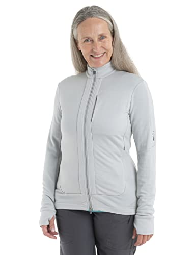 Icebreaker Merino Quantum III Langarmjacke mit durchgehendem Reißverschluss für Damen, 100 % Merinowolle, weiche Sweatshirtjacke für Frauen mit Daumenlöchern, Reißverschlusstaschen, Ether, X-Large von Icebreaker