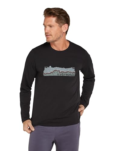Icebreaker - Herren Merino Central Klassisches Langarm-T-Shirt Haute Route - T-Shirt für jeden Tag, Black, S von Icebreaker