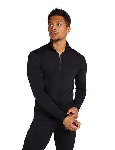 Icebreaker - Herren Merino Core Schwergewicht Langarmshirt mit halbem Reißverschluss, Black, L von icebreaker