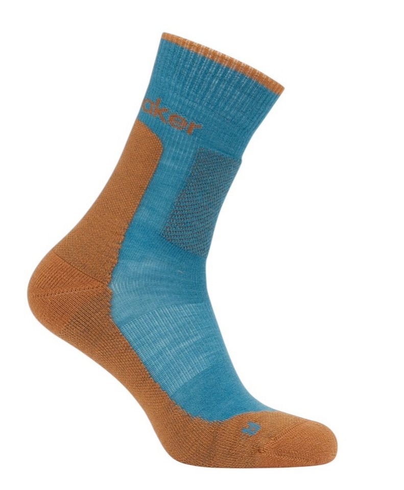 Icebreaker Wandersocken Crew Hike+ Medium (Merinowolle, strapazierfähig, leicht) blau/orange von Icebreaker