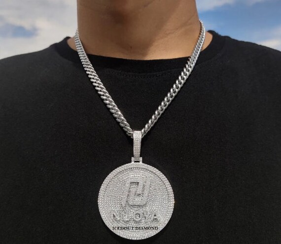 Benutzerdefinierte Vvs Moissanite Anhänger | 2, 25 "Kreis Herren Halskette in 925 Silber Echte Diamant Rapper Schmuck von IcedoutDiamond