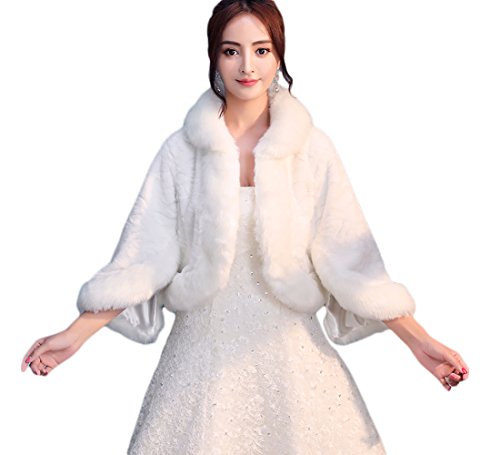 Icegrey Brautzusatz Kunstpelz Hochzeit Braut Schal Brautschal Brautjacke Cape Braut Wraps Umhang Bolero Kap Stola Elfenbein Weiß von Icegrey