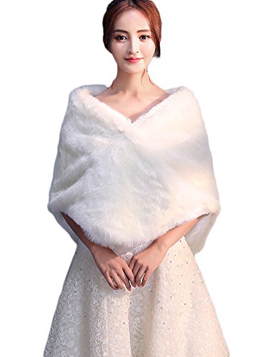 Icegrey Damen Brautzusatz Kunstpelz Bolerojacke Hochzeit Braut Schal Brautschal Cape Wedding Shawls Elfenbein Weiß von Icegrey