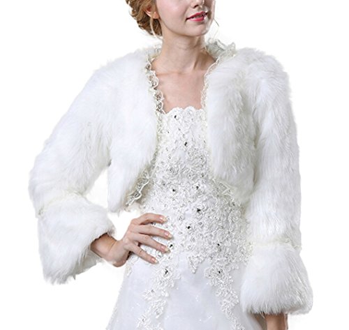 Icegrey Damen Pelz Bolero Braut Hochzeit Fell Jacke aus künstlichem Fuchspelz Weiß von Icegrey