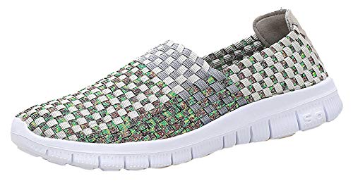 Icegrey Frauen Turnschuhe Casual Summer Gewebt Wohnungen Slip auf Sportschuhen Grün 38 von Icegrey