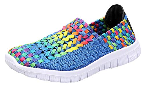 Icegrey Frauen Turnschuhe Casual Summer Gewebt Wohnungen Slip auf Sportschuhen Mehrfarbenblau 37 von Icegrey