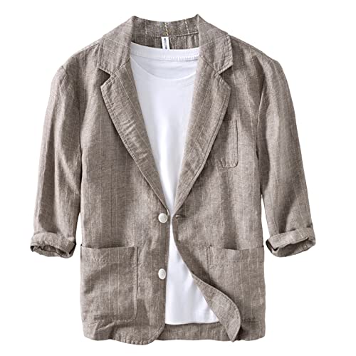 Icegrey Herren Casual Baumwoll Leinen Jacke Leichtgewicht 2 Knopf Blazer Sporty Slim fit Leisure Blazer, Dark Khaki, XL von Icegrey