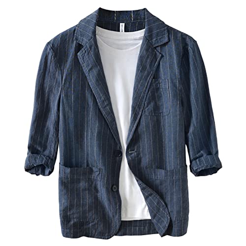 Icegrey Herren Casual Baumwoll Leinen Jacke Leichtgewicht 2 Knopf Blazer Sporty Slim fit Leisure Blazer, Navy, M von Icegrey