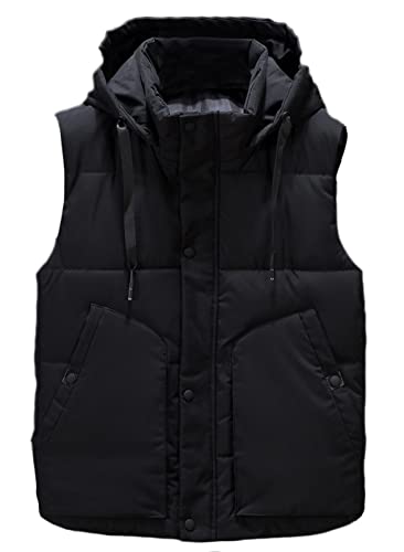 Icegrey Herren Daunenweste mit Kapuze ärmellos leicht Bodywarmer Steppweste Warm Gilet Stehkragen, Schwarz, 4XL von Icegrey