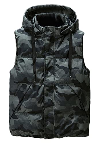 Icegrey Herren Daunenweste mit Kapuze ärmellos leicht Bodywarmer Steppweste Warm Gilet Stehkragen, Tarngrün, 5XL von Icegrey