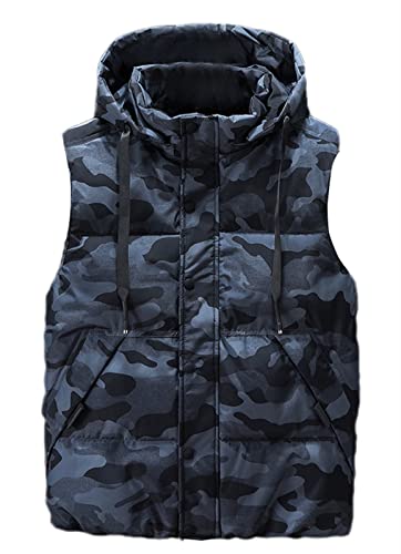 Icegrey Herren Daunenweste mit Kapuze ärmellos leicht Bodywarmer Steppweste Warm Gilet Stehkragen, Tarnung Blau, 3XL von Icegrey