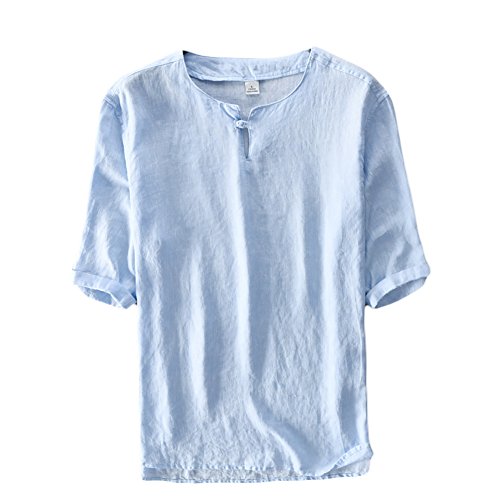 Icegrey Herren Kurzarm Leinen Hemd Leinen T-Shirt Freizeit Hemden Blau 48 von Icegrey