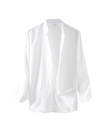 Icegrey Herren Leinenhemd Button-down Langarm Sommer Einfarbig Basic Freizeithemd, Weiß, XXXXXX-Large von Icegrey