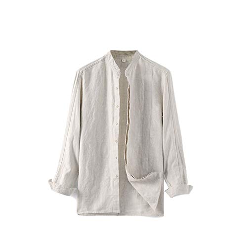 Icegrey Herren Leinenhemd Regular Fit Langarm Button-down Hemd Shirts Sommer Einfarbig Basic Freizeithemd, Beige, Large von Icegrey