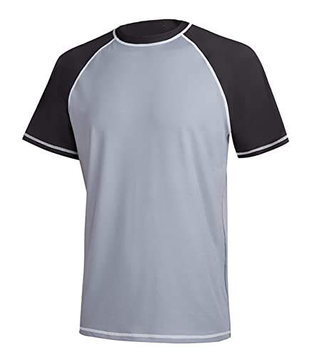 Icegrey Herren UV Schutz Shirt UPF 50+ Rash Guard Tauchshirt Surfshirt Badeshirt Strandshirt Kurzarm Atmungsaktiv Sportshirts, Hellgrau Dunkelgrau, 3XL von Icegrey