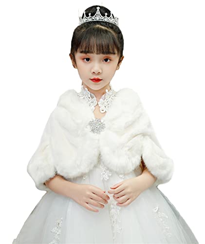 Icegrey Mädchen Bolero Jacke Kunstpelz Bolero Festlich Schulterjacke Top Partykleid Kommunionkleid Taufkleid, Weiß 1, 6-8 Years von Icegrey