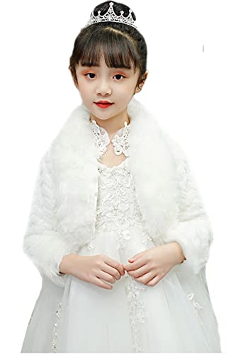 Icegrey Mädchen Bolero Jacke Kunstpelz Bolero Festlich Schulterjacke Top Partykleid Kommunionkleid Taufkleid, Weiß 11, 9-12 Years von Icegrey