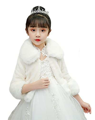 Icegrey Mädchen Bolero Jacke Kunstpelz Bolero Festlich Schulterjacke Top Partykleid Kommunionkleid Taufkleid, Weiß 3, 6-8 Years von Icegrey