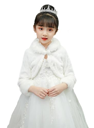 Icegrey Mädchen Bolero Jacke Kunstpelz Bolero Festlich Schulterjacke Top Partykleid Kommunionkleid Taufkleid, Weiß 7, 9-12 Years von Icegrey