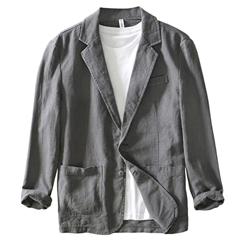 Icegrey Sakko Herren Baumwoll Leinen Regular Fit Schalkragen Anzugjacke 2 Knopf Jacke für Hochzeit Freizeit, Grey, L von Icegrey