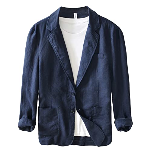 Icegrey Sakko Herren Sportlich Leinen Regular Fit Männer Blazer Modern Freizeit 2 Knopf Anzugjacke Sommersakko, Marine, L von Icegrey