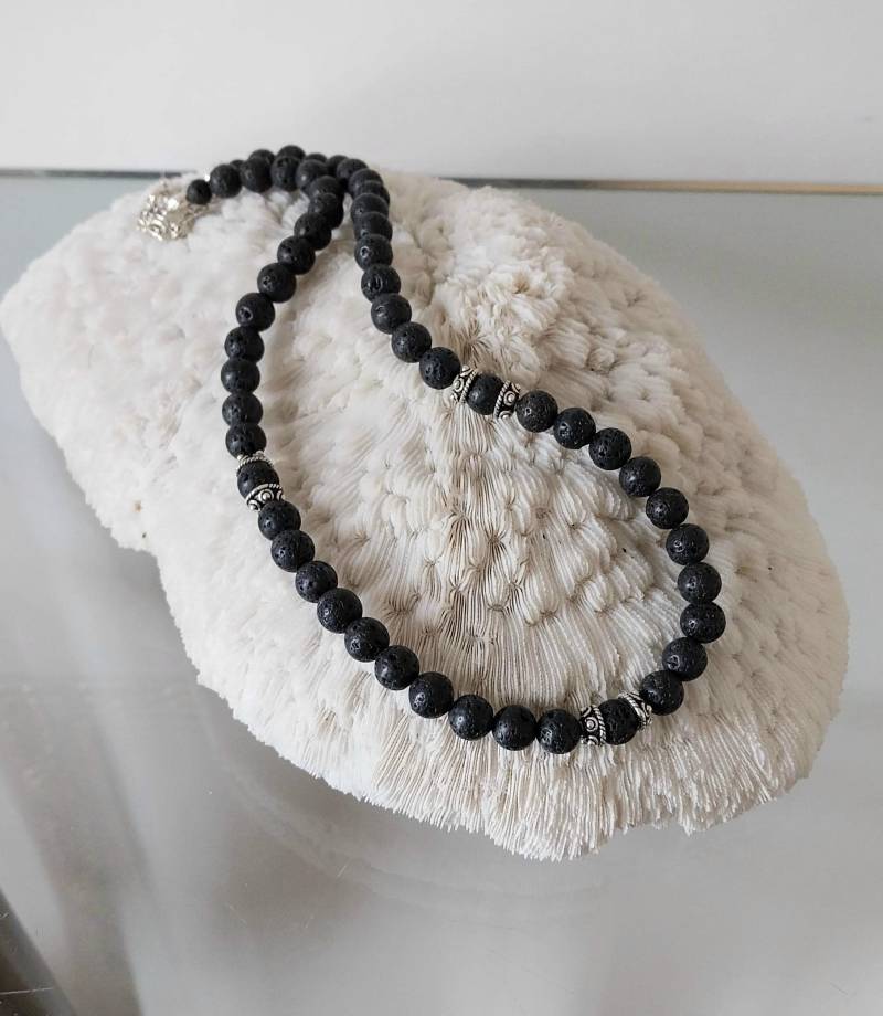 Halskette, Steinkette, Lavastein, Lava, 925 Silber. Herren Kette von IcejewelsDesign