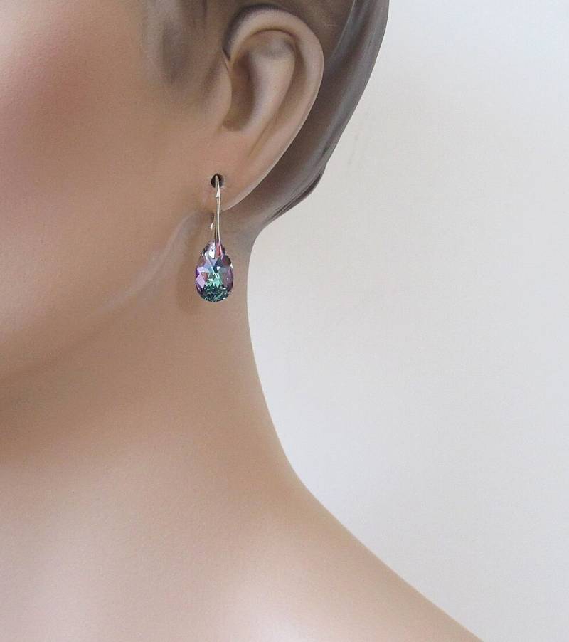 Ohrringe Mit Swarovski Steinen, Tropfe, 925 Silber. Blau Rosa von IcejewelsDesign