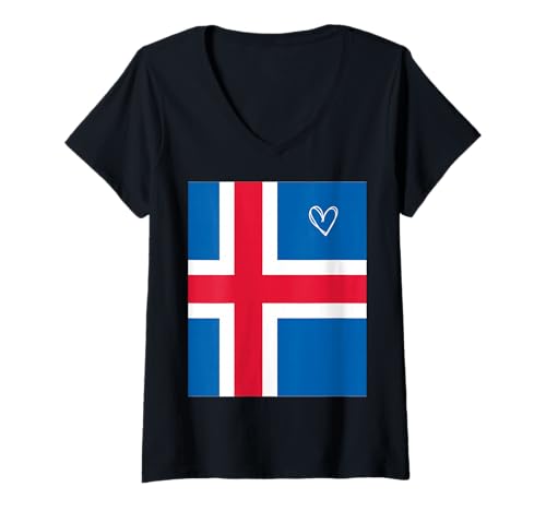Damen Island-Flagge, isländisches Herz, stolz, Nationalfeiertag T-Shirt mit V-Ausschnitt Damen Island-Flagge, isländisches Herz, stolz, Nationalfeiertag T-Shirt mit V-Ausschnitt von Iceland Flag Icelandic Proud National Gifts Idea
