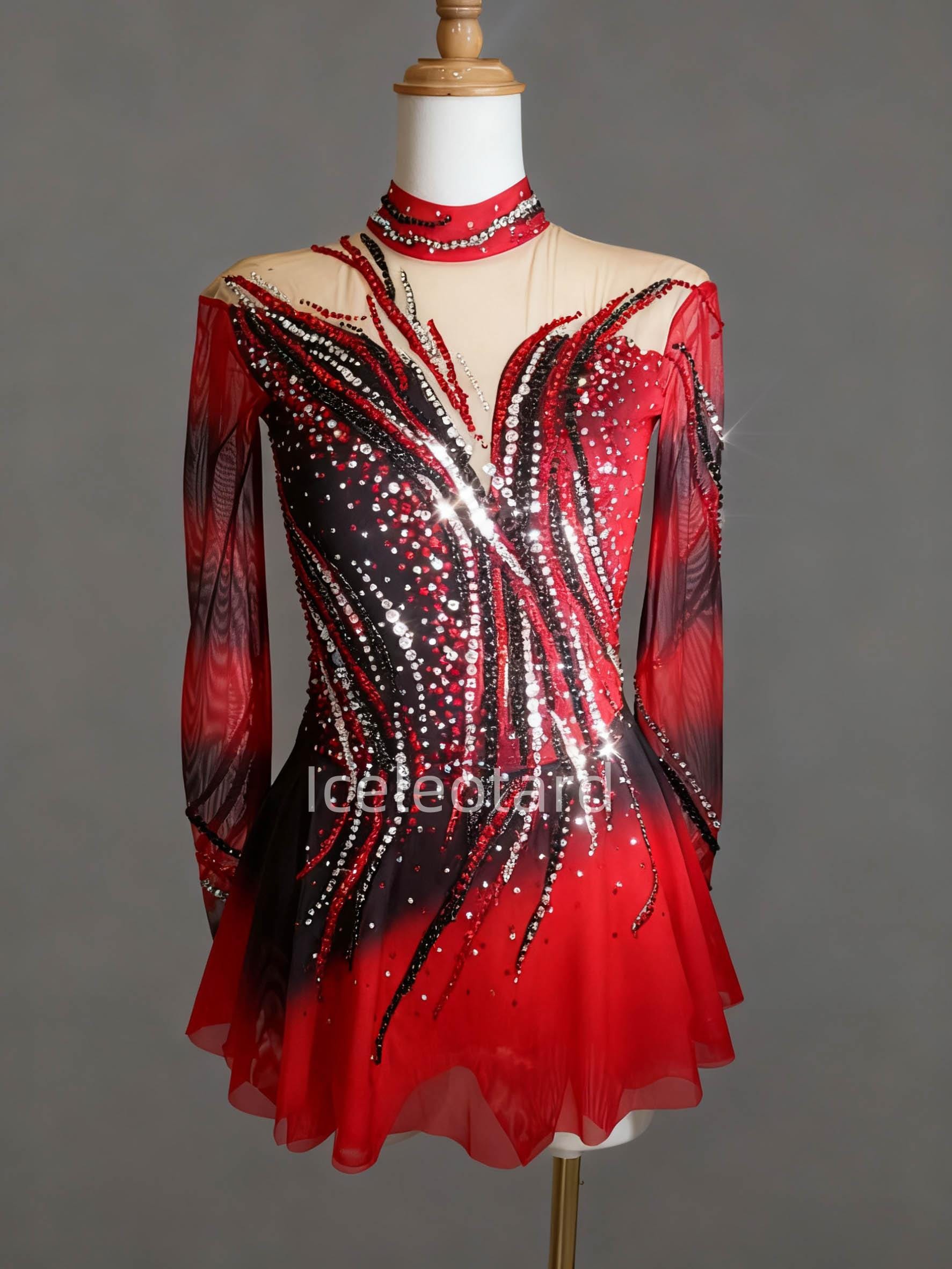 Crimson Flameice Skating Dress | Girls Competition Leotard Custom Handmade Figure Costume von Iceleotard