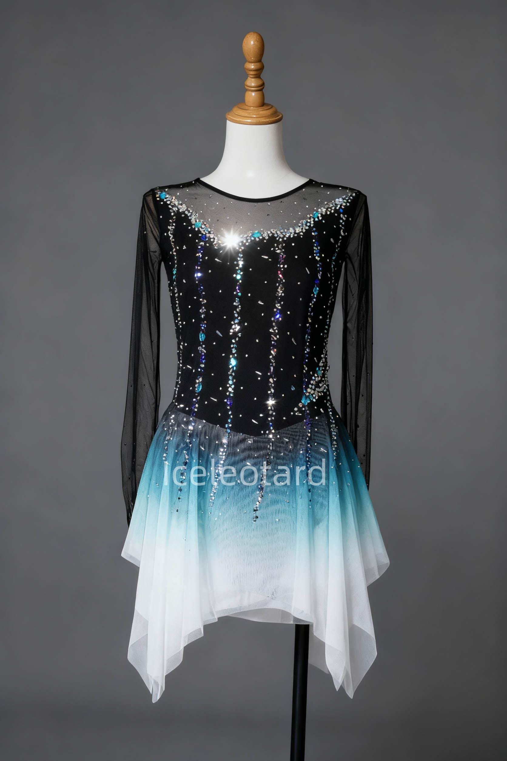 Deep Ocean Ice Skating Dress | Girls Competition Leotard Custom Handmade Figure Costume von Iceleotard