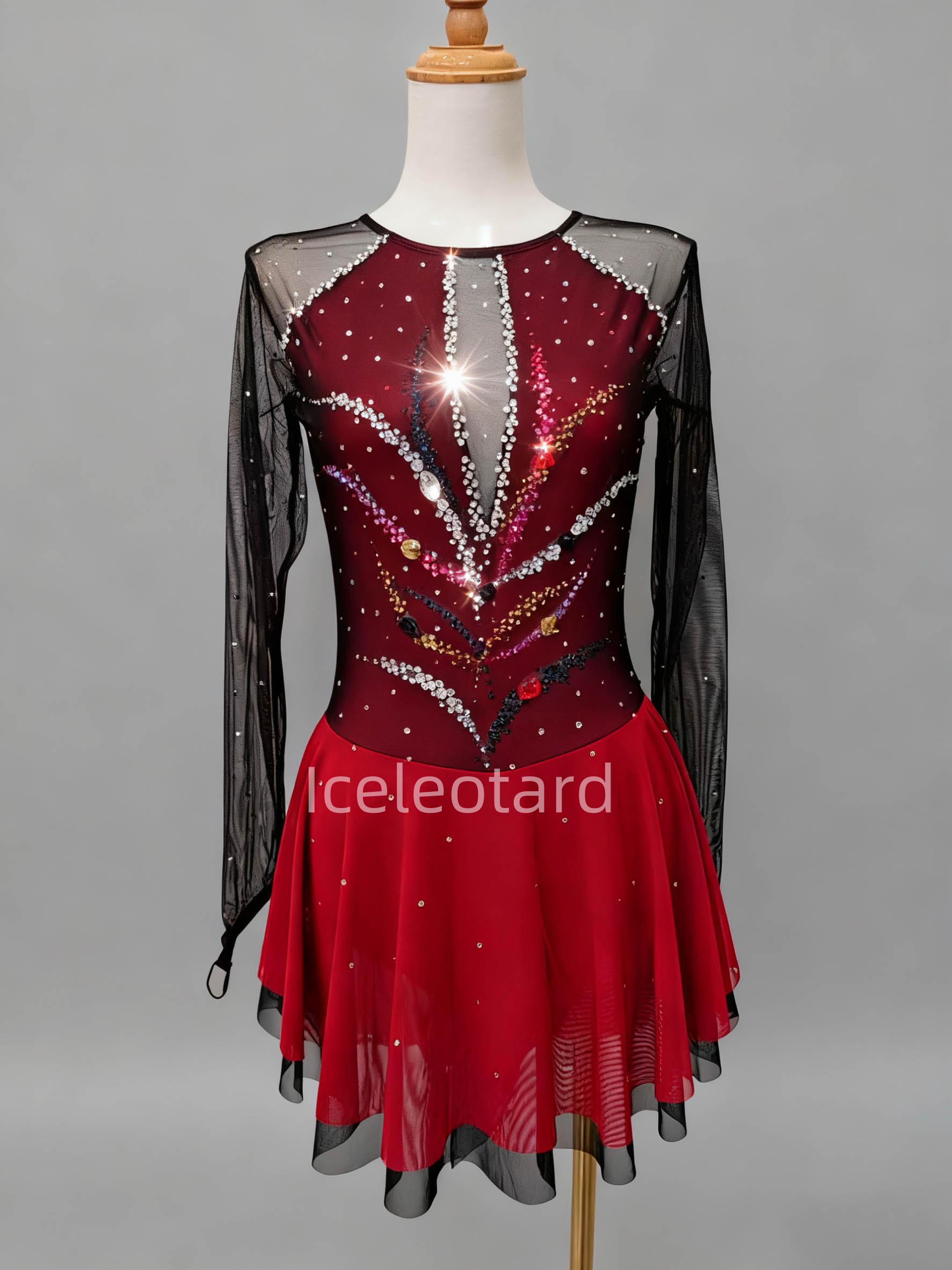 Flame Edge Ice Skating Dress | Girls Competition Leotard Custom Handmade Figure Costume von Iceleotard