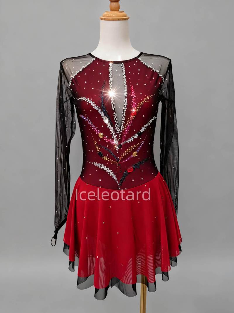 Flame Edge Ice Skating Dress | Girls Competition Leotard Custom Handmade Figure Costume von Iceleotard
