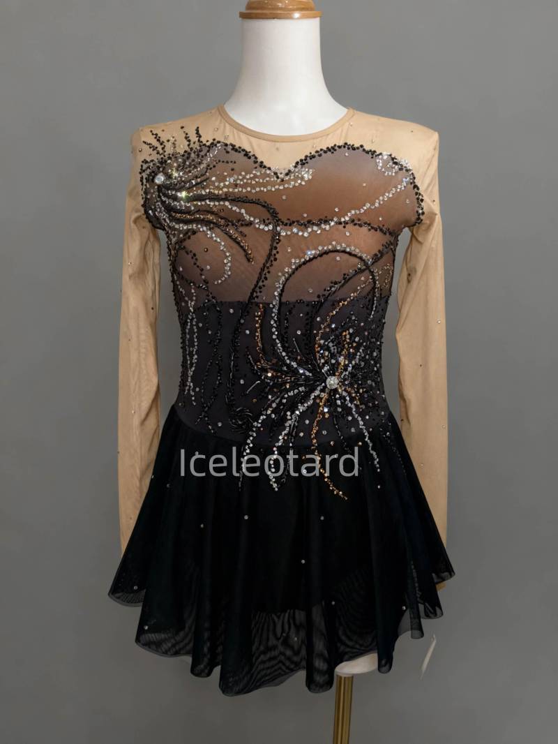 Golden Bronze Ice Skating Dress | Girls Competition Leotard Custom Handmade Figure Costume von Iceleotard