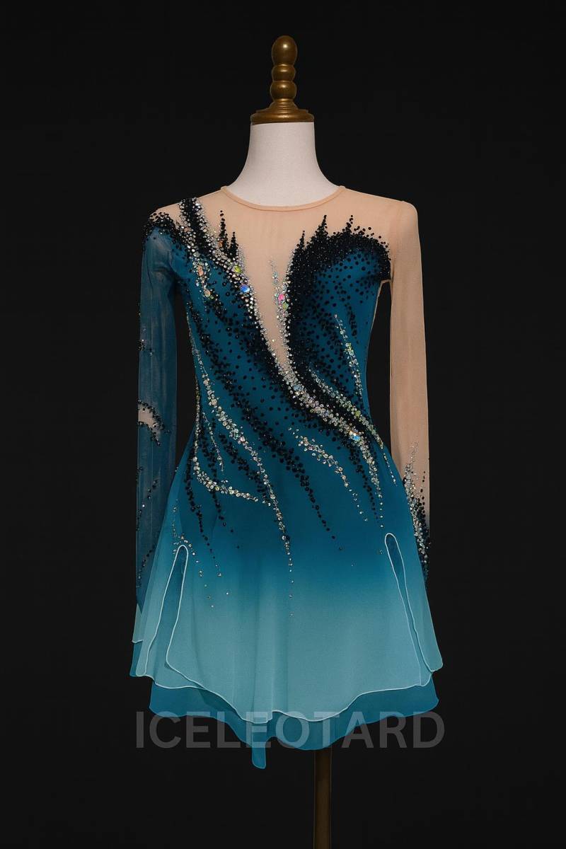 Ice Skating Dress - Blue Starburst Design | Girls Competition Handmade Custom Leotard von Iceleotard